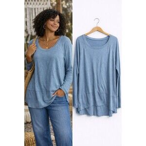 Style & Co Fog Blue Tee Tunic Top Womens XL Raw Edge Double Layer Hem New